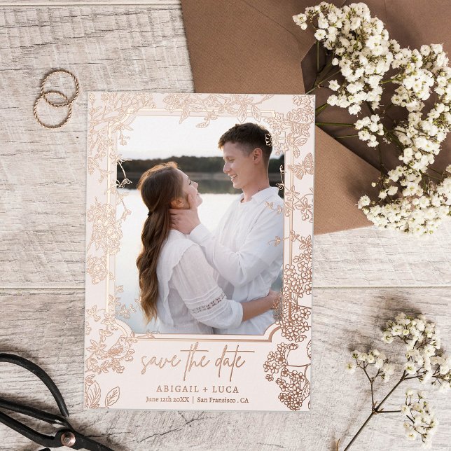 Invitation En Aluminium Filigree Floral Chinoiserie Enregistrer la date Ma (Créateur téléchargé)