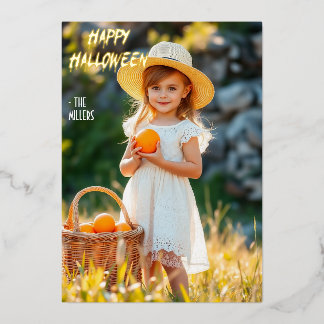 Invitation En Aluminium Fille avec un panier de citrouilles Joyeux Hallowe