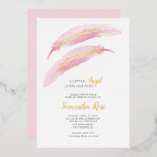 Invitation En Aluminium Fille Baby shower Aquarelle Pink Feather