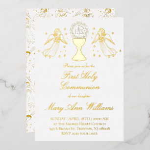 Invitation En Aluminium Fille catholique de première communion design d'an