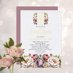 Invitation En Aluminium Fille Fleurs de Lavande Crépuscule Baptême Floral