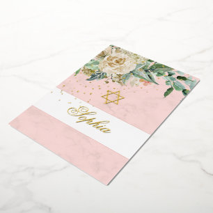Invitation En Aluminium Fille juive Gold Baby Naming Roses roses religieus