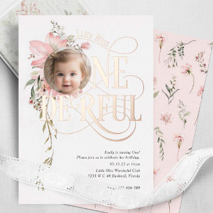 Invitation En Aluminium Fille magnifique 1er anniversaire Fleur sauvage ph