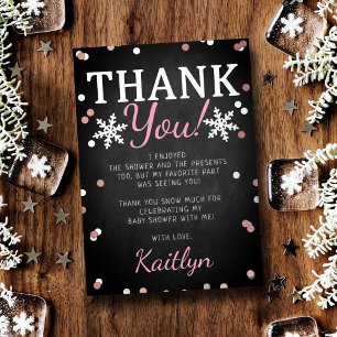 Invitation En Aluminium Fille Rose Baby Shower de Noël d'Hiver Merci