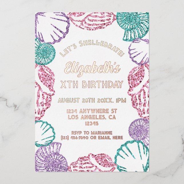 Invitation En Aluminium Filles Coquillages Anniversaire (Recto)
