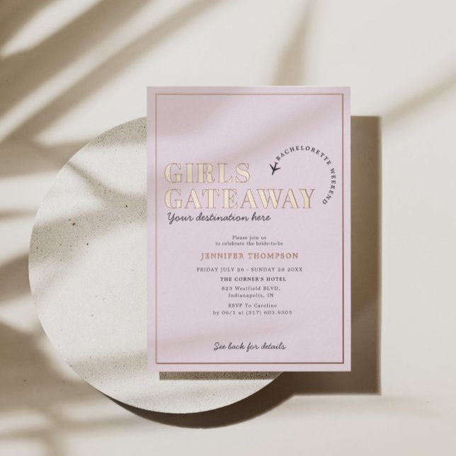 Invitation En Aluminium Filles Getaway Blush Bachelorette Weekend Rose Gol (Créateur téléchargé)