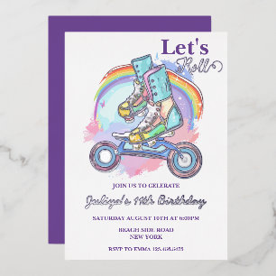 Invitation En Aluminium Filles Roller Patinage violet fête d'anniversaire