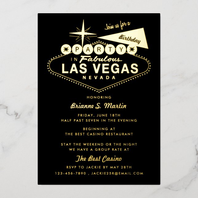 Invitation En Aluminium Fille's Weekend Las Vegas Anniversaire Foil Invit (Recto)
