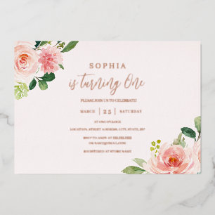 Invitation En Aluminium Fillette Fleurie Rouge Gâteau 1er Anniversaire