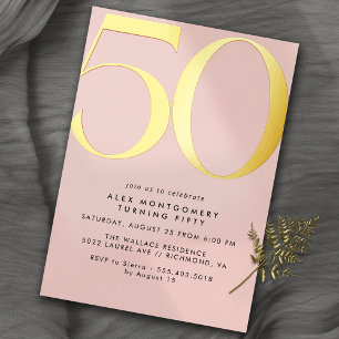 Invitation En Aluminium Fillette rose et or 50e anniversaire de femme