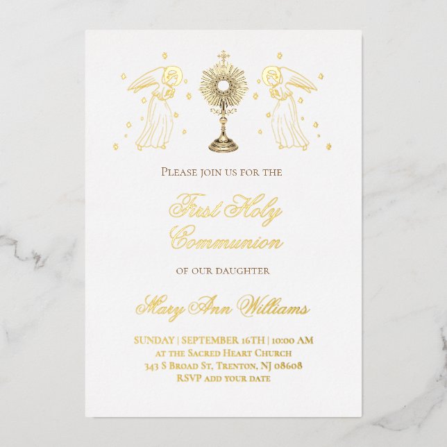 Invitation En Aluminium First Holy Communion catholic angels Eucharist (Recto)