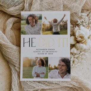 Invitation En Aluminium Flacon Or moderne Fete Il L'A Fait Diplôme Photo