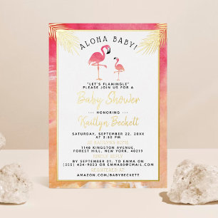 Invitation En Aluminium Flamant rose d'aquarelle tropicale Baby shower rée