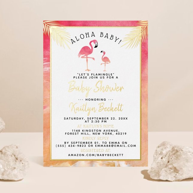 Invitation En Aluminium Flamant rose d'aquarelle tropicale Baby shower rée (Créateur téléchargé)