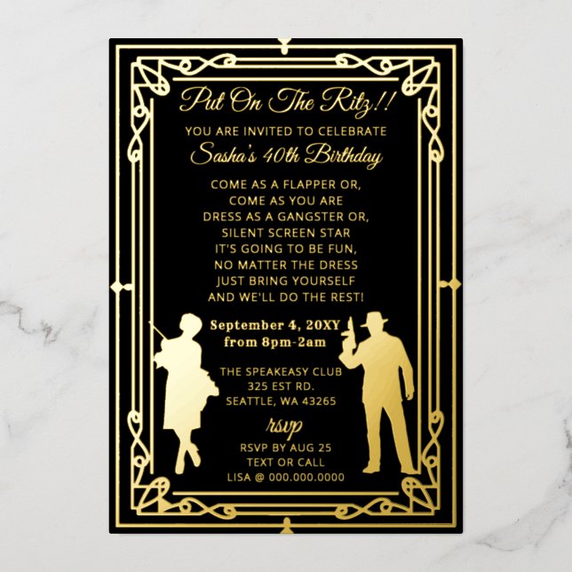 Invitation En Aluminium Flamme art déco des années 20 rugissante fille et  (Recto)