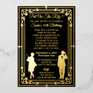 Invitation En Aluminium Flapper art déco des années 20 rugissante fille et