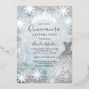 Invitation En Aluminium Fléau de neige d'hiver Silver Blue Quinceanera Foi