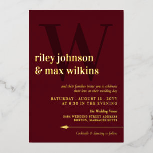 Invitation En Aluminium Flèche élégante de typographie bourguignonne et or