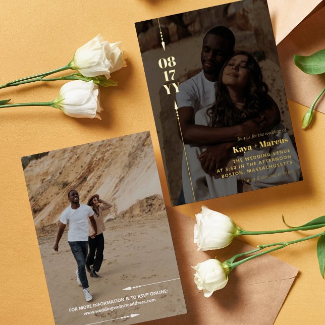 Invitation En Aluminium Flèches d'or & Date Photo Mariage Gold (Créateur téléchargé)