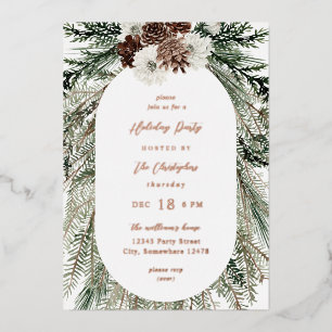 Invitation En Aluminium Fleur blanche d'hiver et sapin Noël