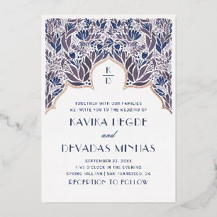 Invitation En Aluminium Fleur bleu violet. Mariage indien bollywood or