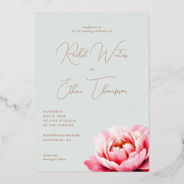 Invitation En Aluminium Fleur bleue pâle élégante (Recto)