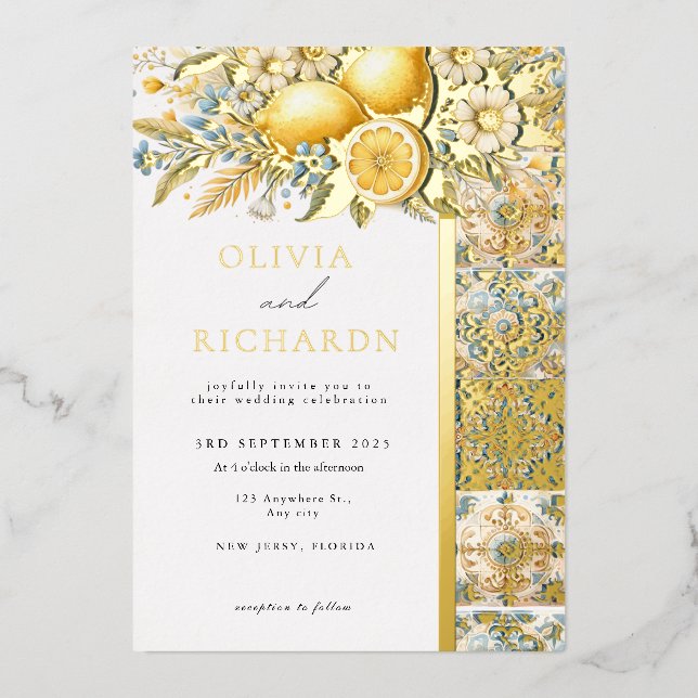 Invitation En Aluminium Fleur carrelée méditerranéenne Italien Positano Le (Recto)