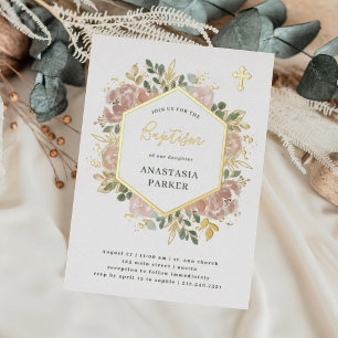 Invitation En Aluminium Fleur de baptême à l'aquarelle neutre élégante O