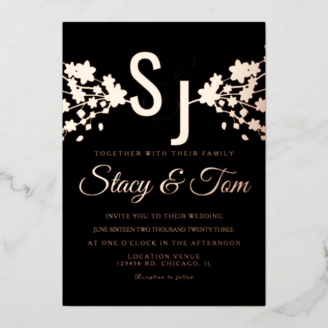 Invitation En Aluminium Fleur de cerisier & Presse Noir (Recto)
