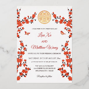 Invitation En Aluminium Fleur de cerisier rouge   Mariage chinois