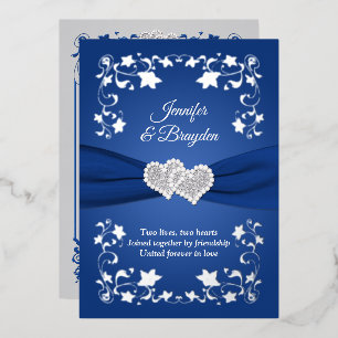 Invitation En Aluminium Fleur de feuille d'argent, cœurs unis de mariage
