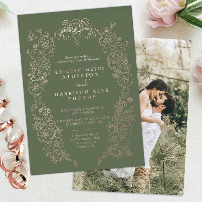 Invitation En Aluminium Fleur de lis de mariage vert sauge Printemps  (Créateur téléchargé)