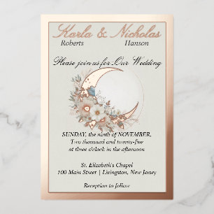 Invitation En Aluminium Fleur de lune blanche, or grand Rose