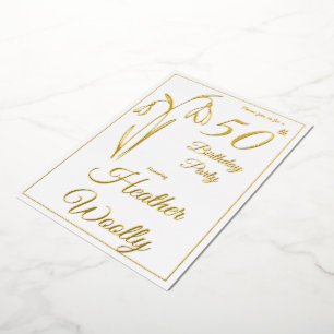 Invitation En Aluminium Fleur de perce-neige pour 50e anniversaire noir et