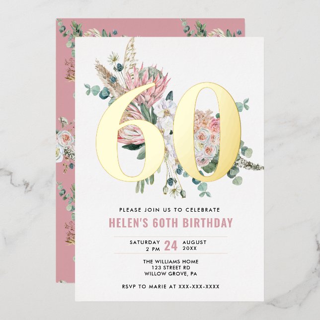 Invitation En Aluminium Fleur de Rose Poussiéreuse Moderne Élégante Tous Â (Recto/Verso)