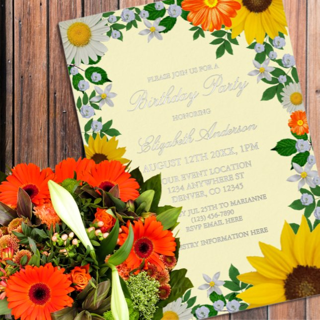 Invitation En Aluminium Fleur de soleil rustique Daisy Floral Anniversaire (Créateur téléchargé)