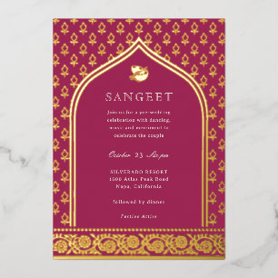 Invitation En Aluminium Fleur de Tagète Floral Indien Sangeet Or