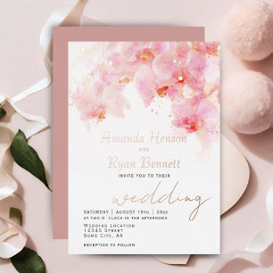 Invitation En Aluminium Fleur d'orchidée rose aquarelle mariage or rose