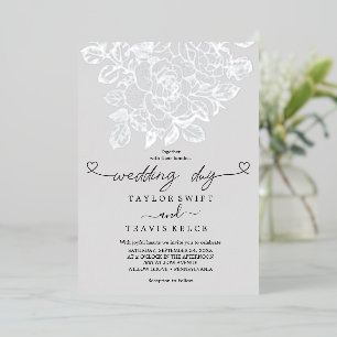 Invitation En Aluminium Fleur dorée   Jour de mariage gris feuille d'argen