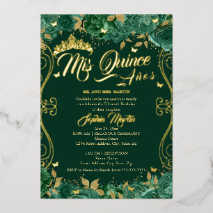 Invitation En Aluminium Fleur émeraude parchemin Mis Quince Quinceanera