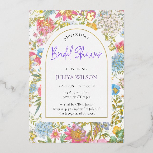 Invitation En Aluminium Fleur Jardin Fleur de Fille Douche nuptiale (Recto)