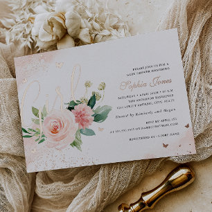 Invitation En Aluminium Fleur Rose Doré Fille Baby Shower 