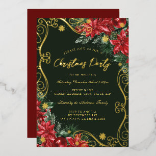 Invitation En Aluminium Fleur Rouge Vert Festive Fête de Noël