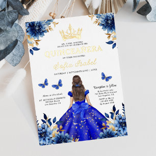 Invitation En Aluminium Fleur Royal Papillon Bleu Princesse Quinceanera