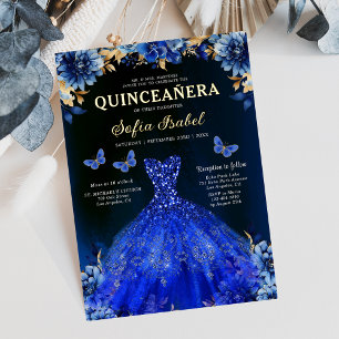 Invitation En Aluminium Fleur Royale Papillon Bleu Princesse Quinceanera
