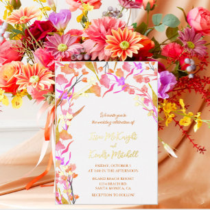 Invitation En Aluminium Fleur sauvage aquarelle rose et orange