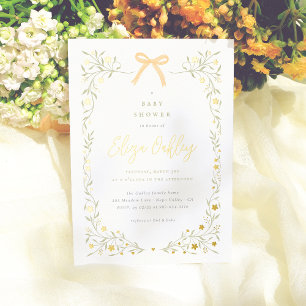 Invitation En Aluminium Fleur sauvage & Bow Jaune Elégant Baby shower de j