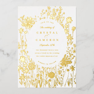 Invitation En Aluminium Fleur sauvage brodé Field Floral Meadow Gold