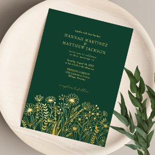 Invitation En Aluminium Fleur sauvage Chic Emerald Green et Mariage or