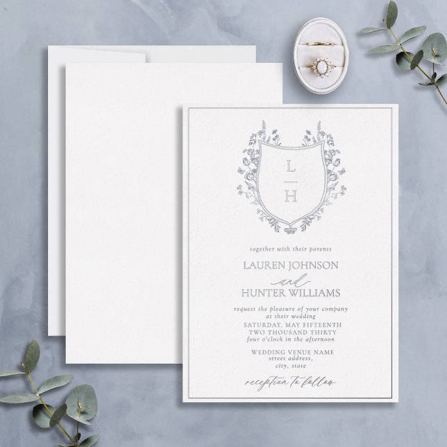 Invitation En Aluminium Fleur sauvage classique Monogram Crest Mariage Arg (Créateur téléchargé)